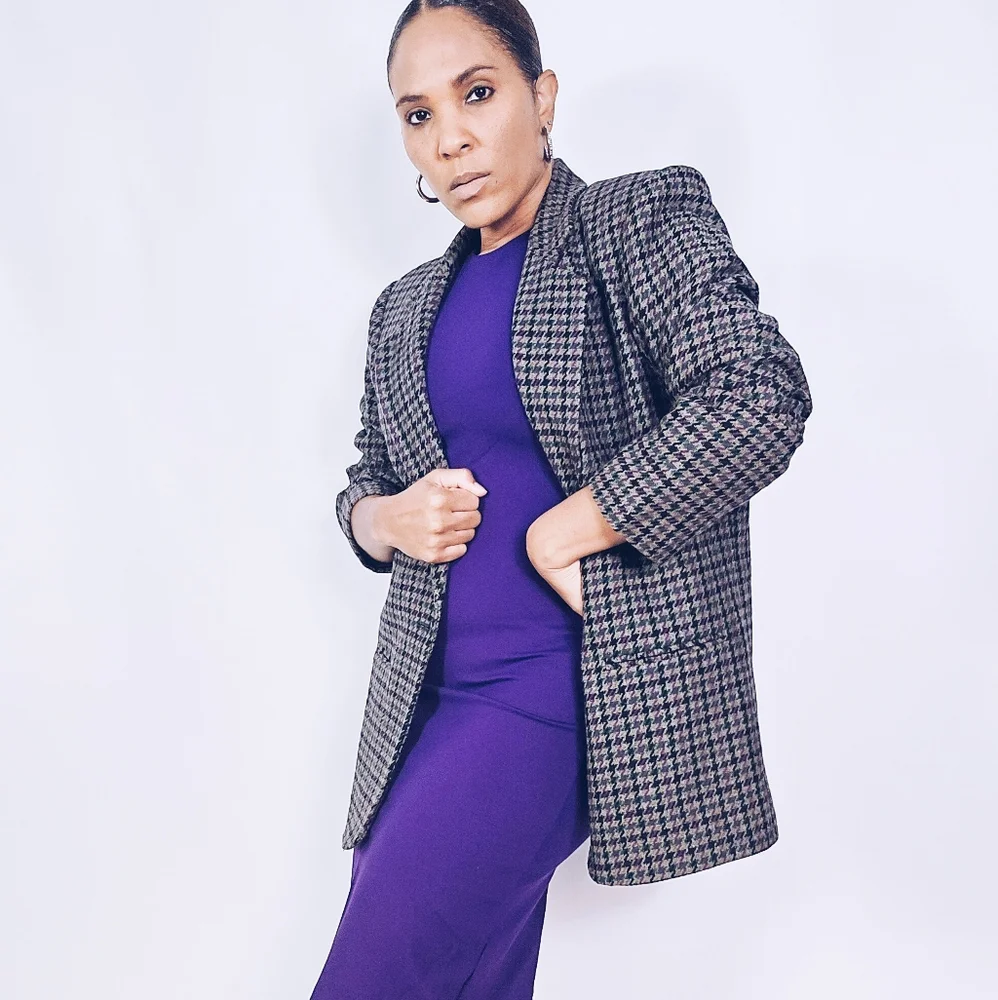 Vintage Houndstooth Blazer 100% Pure New Wool - Picture 3 of 7